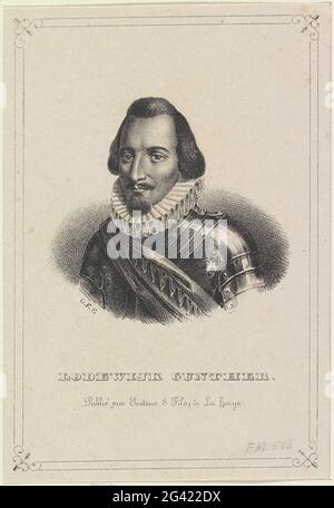 Porträt von Louis Gunther, Graf von Nassau. Porträt von Louis Gunther in einem verzierten Rechteck. Im Untermeister seinen Namen. Stockfoto