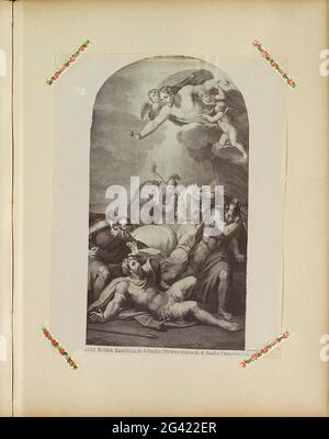 Fotoproduktion von (vermutlich) einem Druck, der die Bekehrung des Paulus darstellt; Roma. Basilika Di S. Paolo. Umbau Le S. Paolo. Camoncini. Teil des Fotoalbums mit Aufnahmen von Sehenswürdigkeiten in italienischen Städten und Kunstwerken Stockfoto