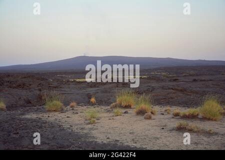 Äthiopien; Afar-Region; Danakil-Wüste; Danakil-Depression; rauchenden Vulkan Erta Ale; aus dem Erta Ale-Lager entnommen Stockfoto