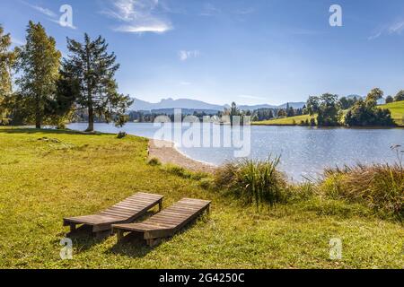 Schwaltenweiher bei Seeg, Ostallgäu, Allgäu, Bayern, Deutschland Stockfoto