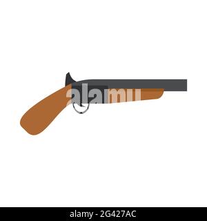 Flintlock gun Handgun Waffe Pistole antik. Alte militärische Flintlock Holz Retro Illustration Pirat. Vintage Schusswaffe Gewalt Objekt Musket isoliert Stock Vektor