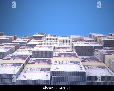 Geld Pakistans. Pakistanische Rupie-Rechnungen. PKR-Banknoten. 50 Rupien. Handel, Finanzen, Nachrichten Hintergrund. Stockfoto