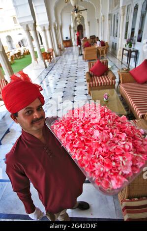 INDIEN, RAJASTHAN, JAIPUR, MITTAGESSEN IM TAJ RAMBAGH PALACE RESTAURANT Stockfoto