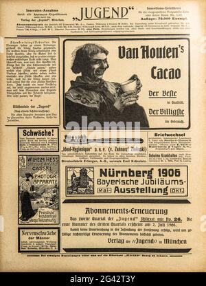 Gebrauchter Papierbogen. Vintage-Werbung, Zeitungsseite Deutschland 1906 Stockfoto