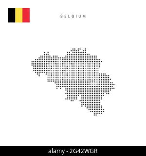 Karte mit quadratischen Punkten von Belgien. Belgische gepunktete Pixelkarte mit Nationalflagge isoliert auf weißem Hintergrund. Illustration. Stockfoto
