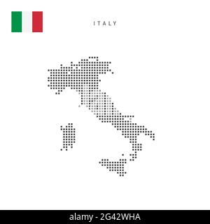 Karte mit quadratischem Punktmuster von Italien. Italienische gepunktete Pixelkarte mit Nationalflagge isoliert auf weißem Hintergrund. Illustration. Stockfoto