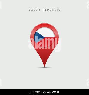 Teardrop-Kartenmarkierung mit Flagge der Tschechischen Republik. Tschechische Flagge eingefügt in der Ortskennzeichnung Pin. Illustration isoliert auf hellgrauem Hintergrund. Stockfoto