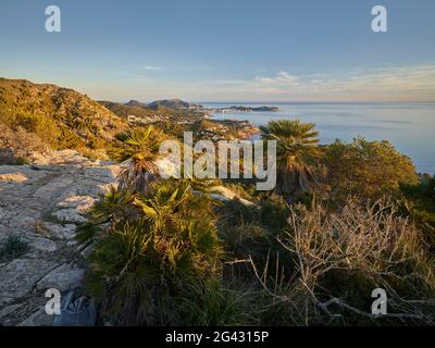 Blick vom Cap Vermell nach Norden, Mallorca, Balearen, Katalonien, Spanien Stockfoto