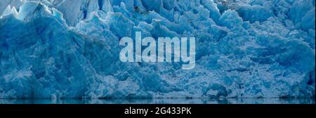 Craggy Grey Glacier Falling to Lago Grey, Magellanes Region, Torres del Paine, Chile Stockfoto