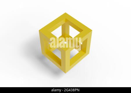 Unmöglicher Würfel auf weißem Hintergrund isoliert. 3d-Illustration. Stockfoto