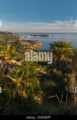 Blick vom Cap Vermell nach Norden, Mallorca, Balearen, Katalonien, Spanien Stockfoto