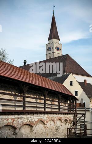 Stadtmauer und Kirche St. Blasius, Ehingen, Donau, Alb-Donau, Baden-Württemberg, Deutschland Stockfoto