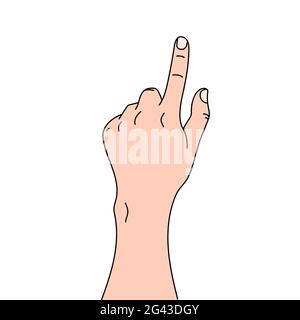 Von Hand gezeichnete kritzelnde Hand imitiert einen Tippen oder zeigt mit dem Zeigefinger. Stock Vektor