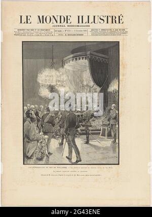 Zeitung mit einem Artikel über die Beerdigung von Willem III., König der Niederlande, am 4. Dezember 1890; Le Monde Illustré. Zeitung mit einem Artikel über die Beerdigung von Willem III. Am 4. Dezember 1890. Neun Performances und Spalten und Rahmen mit französischem Text im Buchdruck. Stockfoto