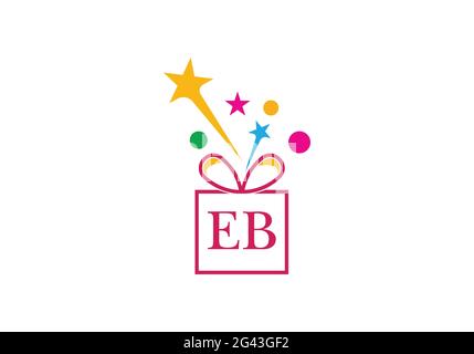Geschenkbox, Geschenkboutique Buchstaben Alphabet EB Logo Symbol in Gold oder goldene Farbe für Luxus-Markendesign für Unternehmen und Unternehmen Stock Vektor