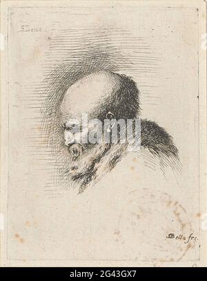 Kopf eines alten kahlen Mannes mit Bart, im Profil links; Schilder Beispiele für Porträts; Recueil De Diverses Stücke Diener à l'Art de Portraiture. . Stockfoto