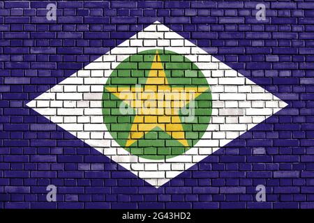 Flagge des Staates Mato Grosso auf Ziegelmauer gemalt Stockfoto