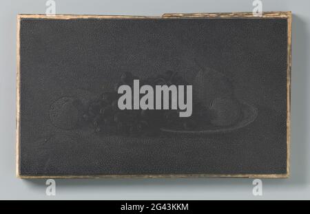 Stillleben mit Trauben und Birnen .. Holzblock für den Holzschnitt 'Stillleben mit Trauben und Birnen'. ' Stockfoto