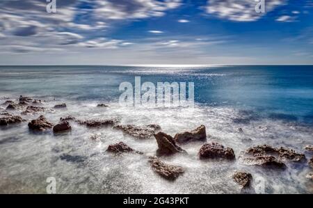 Langzeitaufnahme von Caspersen Beach, Golf von Mexiko, Venedig, Florida, USA Stockfoto