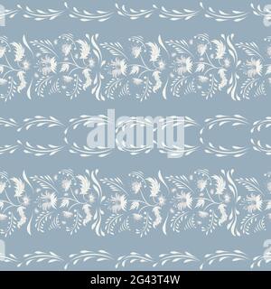 Niedliches Muster in kleiner Blume. Kleine bunte Blumen. Blauer Hintergrund. Nahtloses Blumenmuster. Kleine niedliche einfache Frühlingsblumen. Designkonzept für f Stock Vektor