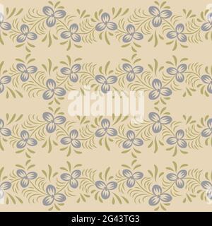 Abstraktes florales nahtloses Muster im ukrainischen Volksmalstil Petrykivka. Handgezeichnete Fantasieblumen, Blätter, Äste auf einem dunkelindigoblauen Hintergrund Stock Vektor