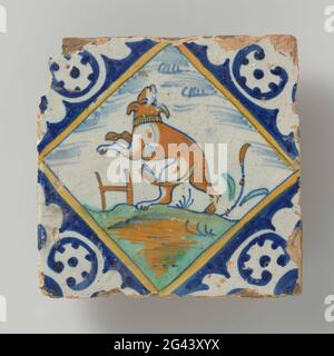 Lose Fliese aus einem Fliesenfeld mit Fliesen mit Tieren. Teil von Tegelveld BK-1955-170-a.. Stockfoto