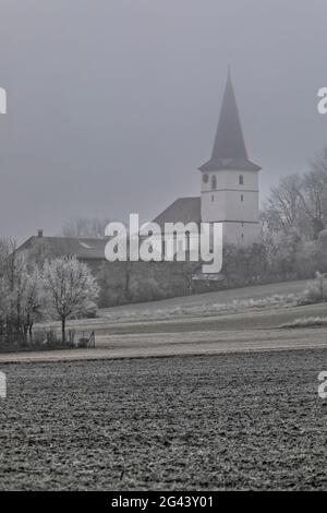 Winter in Ezelheim, Sugenheim, Neustadt an der Aisch, Mittelfranken, Franken, Bayern, Deutschland, Europa Stockfoto