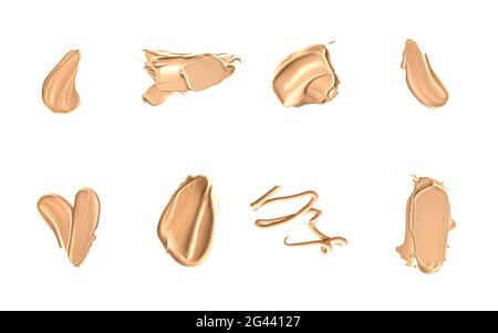 Beige kosmetische Textur isoliert auf weißem Hintergrund, verschmiert Make-up Emulsion Creme Abstrich oder Foundation Abstrich, zerkleinert CO Stockfoto