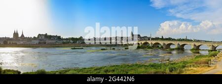 Kathedrale von Saint Louis und Brücke über die Loire, Blois, Loire-Tal, Frankreich Stockfoto
