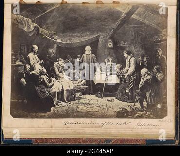 Fotoproduktion eines (vermutlich) Druckes zu einem Gemälde von Adolph Tidemand; „Kommunion der Kranken“ Tiedeman. Teil des englischen Familienalbums mit Fotos von Menschen, Reisen, Cricket und Kunstwerken. Stockfoto