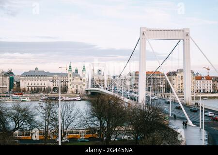 Panorama der Elisabethbrücke über die Donau in Budapest Stockfoto