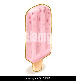 Red Bean Ice Cream Popsicle, ein digitales Gemälde von gefrorenem Eis Lolly Stick mit Adzuki Bean Dessert Raster 3D-Illustration isoliert auf weißem Hintergrund Stockfoto