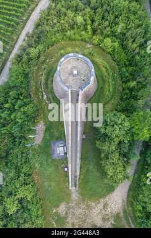 Luftaufnahme vom Kartoffelturm bei Randersacker, Terroir f, Würzburg, Unterfranken, Franken, Bayern, Deutschland, Europa Stockfoto