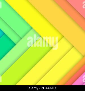 Grüne, gelbe und rosa Papierblätter in zufälliger Reihenfolge angeordnet. Abstrakter Hintergrund. Minimalistisches Design. Vektorgrafik. Stock Vektor