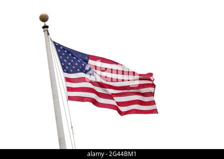 Die Flagge der USA isoliert auf weißem Himmel Hintergrund Stockfoto