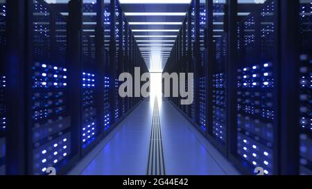 Rechenzentren-Computer-Racks In Der Kryptowährung Des Netzwerksicherheits-Serverraums Bergbau Stockfoto