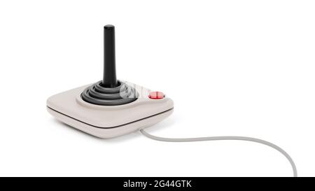 Schwarzer Retro-Joystick mit roter Taste Stockfoto