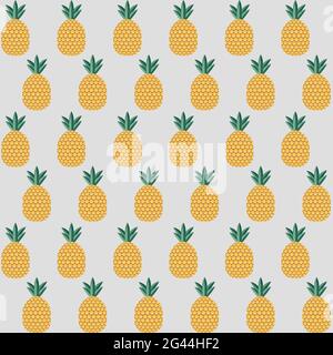 Nahtloses Muster mit süßen Ananas auf blauem, isoliertem Hintergrund. Minimalistischer Hintergrund im Sommer Stock Vektor