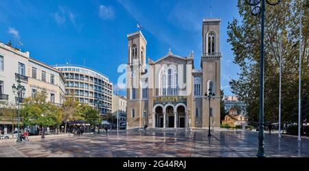 Außenansicht der Metropolitan Cathedral von Athen, Griechenland Stockfoto