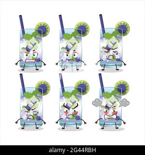 Blueberry Mojito Zeichentrickfigur mit verschiedenen wütend Ausdrücke. Vektorgrafik Stock Vektor