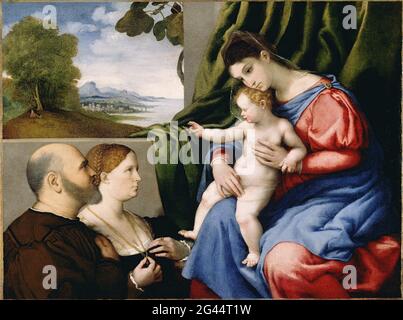 Lorenzo Lotto - Madonna mit Kind und zwei Spenderinnen Stockfoto