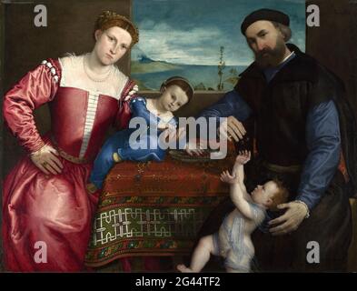 Lorenzo Lotto - Porträt von Giovanni della Volta mit seiner Frau und seinen Kindern Stockfoto