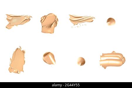 Beige kosmetische Textur isoliert auf weißem Hintergrund, verschmiert Make-up Emulsion Creme Abstrich oder Foundation Abstrich, zerkleinert CO Stockfoto