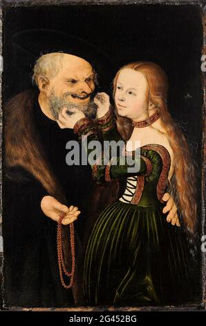 Lucas Cranach der Ältere - das ungleiche Paar alter Mann in Liebe Stockfoto