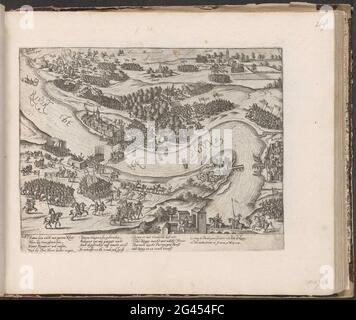 Parma überquert die seine in Caudebec, 1592; Serie 4: Französische, deutsche und englische Veranstaltungen, 1576-1610. Die Armee des Herzogs von Parma hält sich auf Flößen in Caudebec de seine auf, 10. Mai 1592. Unten rechts Rouen und König Henry IV. Mit einer Bildunterschrift von 12 Zeilen auf Deutsch und 2 Regeln auf Französisch. Links unten nummeriert: 287. Der Druck ist Teil eines Albums. Stockfoto