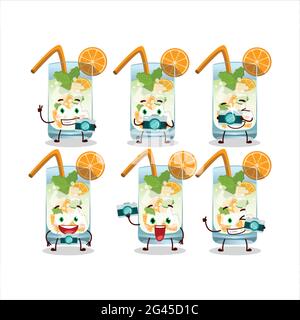 Fotograf Beruf Emoticon mit orangen Mojito Cartoon-Figur. Vektorgrafik Stock Vektor