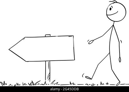 Person, die auf dem Weg oder Weg geht, leerer Pfeil, der auf Froward zeigt, Vektor-Cartoon-Stick-Abbildung Stock Vektor