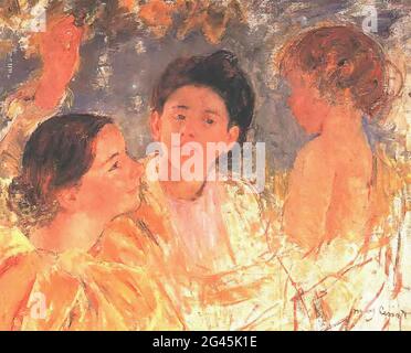 Mary Cassatt (1843-1826) - zwei junge Mädchen mit Kind 1897 Stockfoto