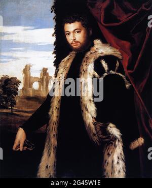 Paolo Caliari alias aka Veronese - Portrait junger Mann mit Lynx-Fell 1551 Stockfoto