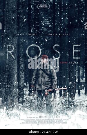 Rose (2020) unter der Regie von Jennifer Sheridan mit Sophie Rundle, Matt Stokoe und Nathan McMullen. Von einer gewalttätigen, furchteinflößenden Krankheit ergriffen, lebt Rose in Abgeschiedenheit mit ihrem Mann, aber die Ankunft eines Fremden erschüttert die zerbrechliche Zuflucht, die sie errichtet haben. Stockfoto
